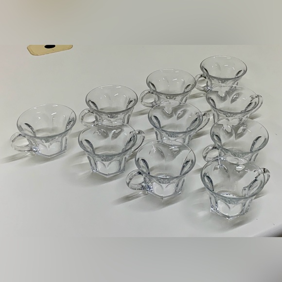Lot of 10 Great Depression Era Vintage Hexagonal Flat Bottom Glass Punch Cups - Picture 3 of 16